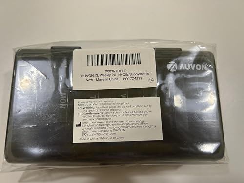 AUVON XL Weekly Pill Organizer 2 Times a Day, Pill Box 7 Day with One-Side Large Opening Design for Easy Filling, Black Privacy Protection AM PM Pill Case for Medication/Vitamins/Fish Oils/Supplements