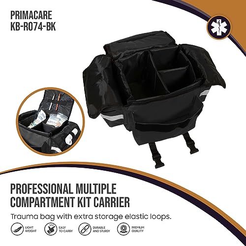 Primacare KB-RO74-BK First Responder Bag for Trauma, 17"x9"x7", Professional Multiple Compartment Kit Carrier for Emergency Medical Supplies, Black