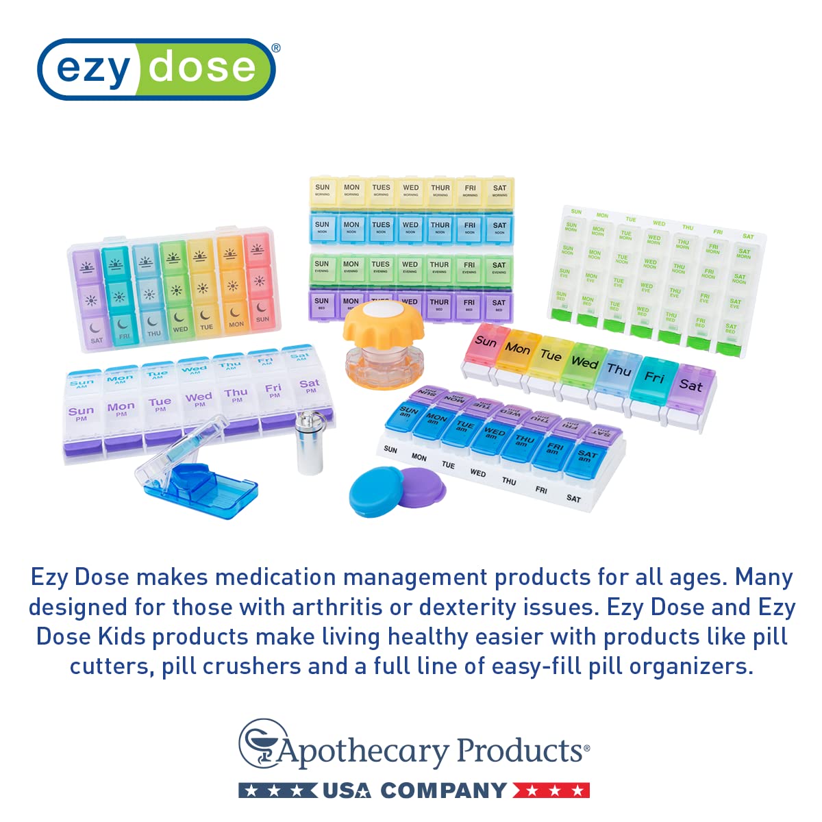 EZY DOSE Weekly (7-Day) Pill Case, Medicine Planner, Vitamin Organizer Box, Convenient and Easy to Use, Medium Compartments, Travel Friendly, Blue, BPA Free