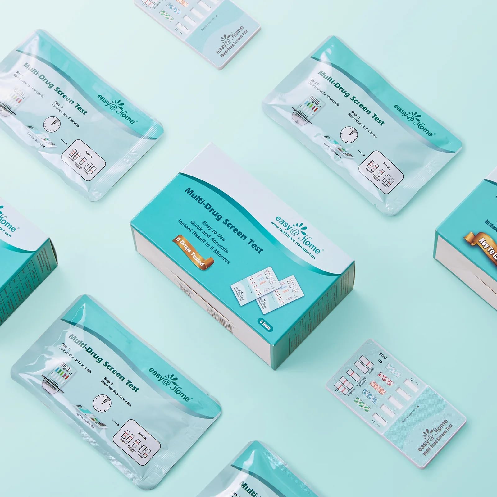 5 Pack Easy@Home 5 Panel Instant Drug Test Kits - Testing Marijuana (THC), COC, OPI 2000, AMP, BZO - Urine Dip Drug Testing - #EDOAP-754