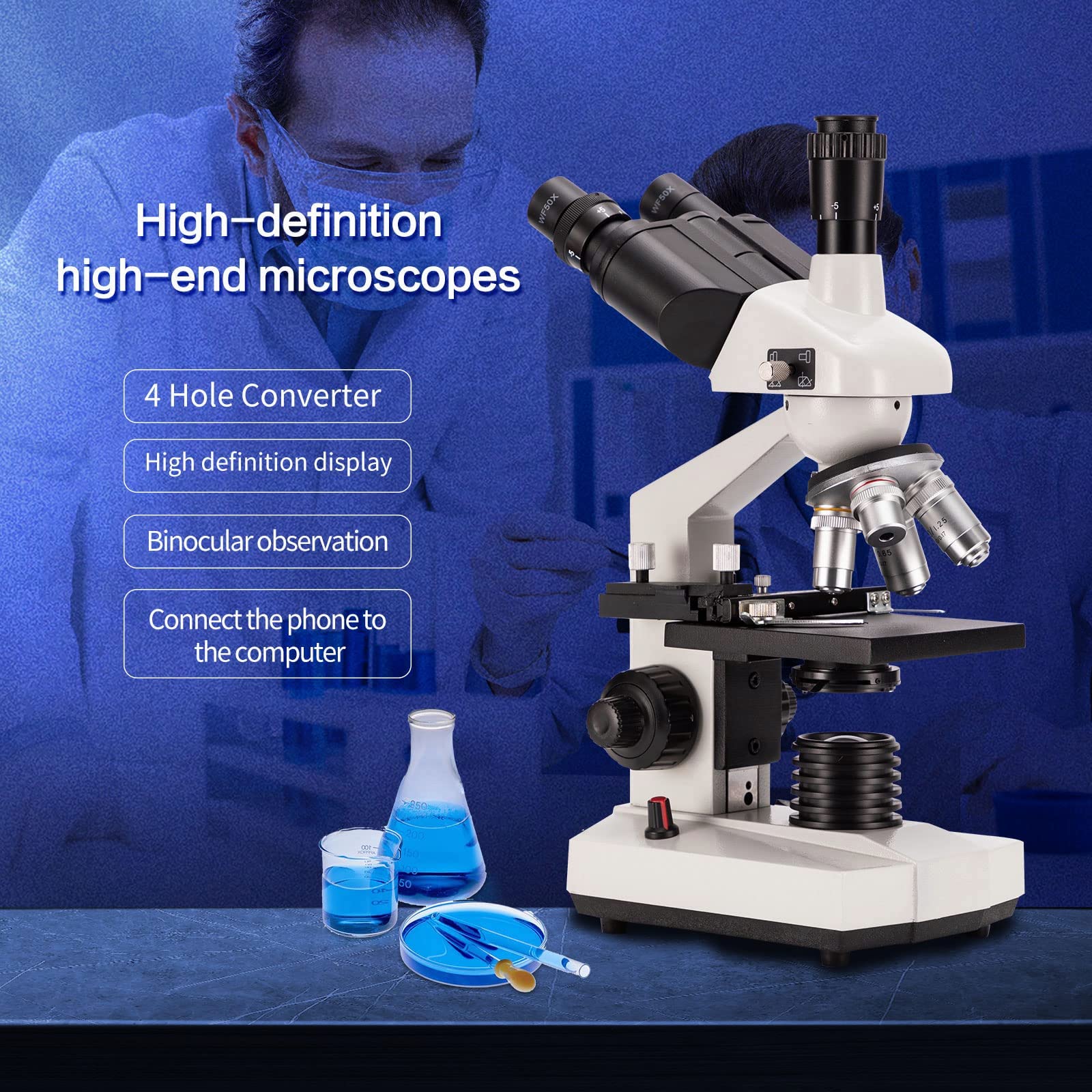 Compound trinocular Microscope, 40X-5000X Magnification