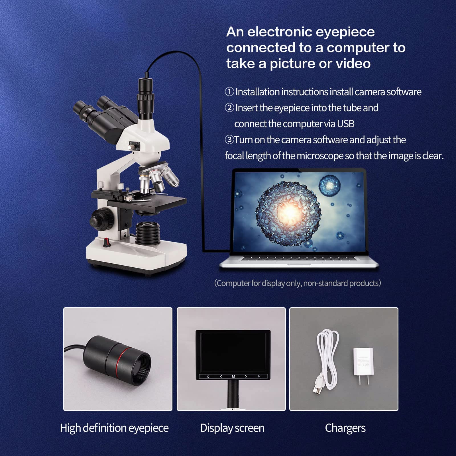 Compound trinocular Microscope, 40X-5000X Magnification