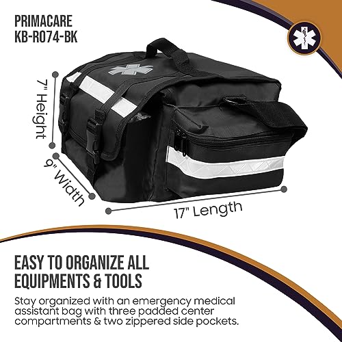 Primacare KB-RO74-BK First Responder Bag for Trauma, 17"x9"x7", Professional Multiple Compartment Kit Carrier for Emergency Medical Supplies, Black