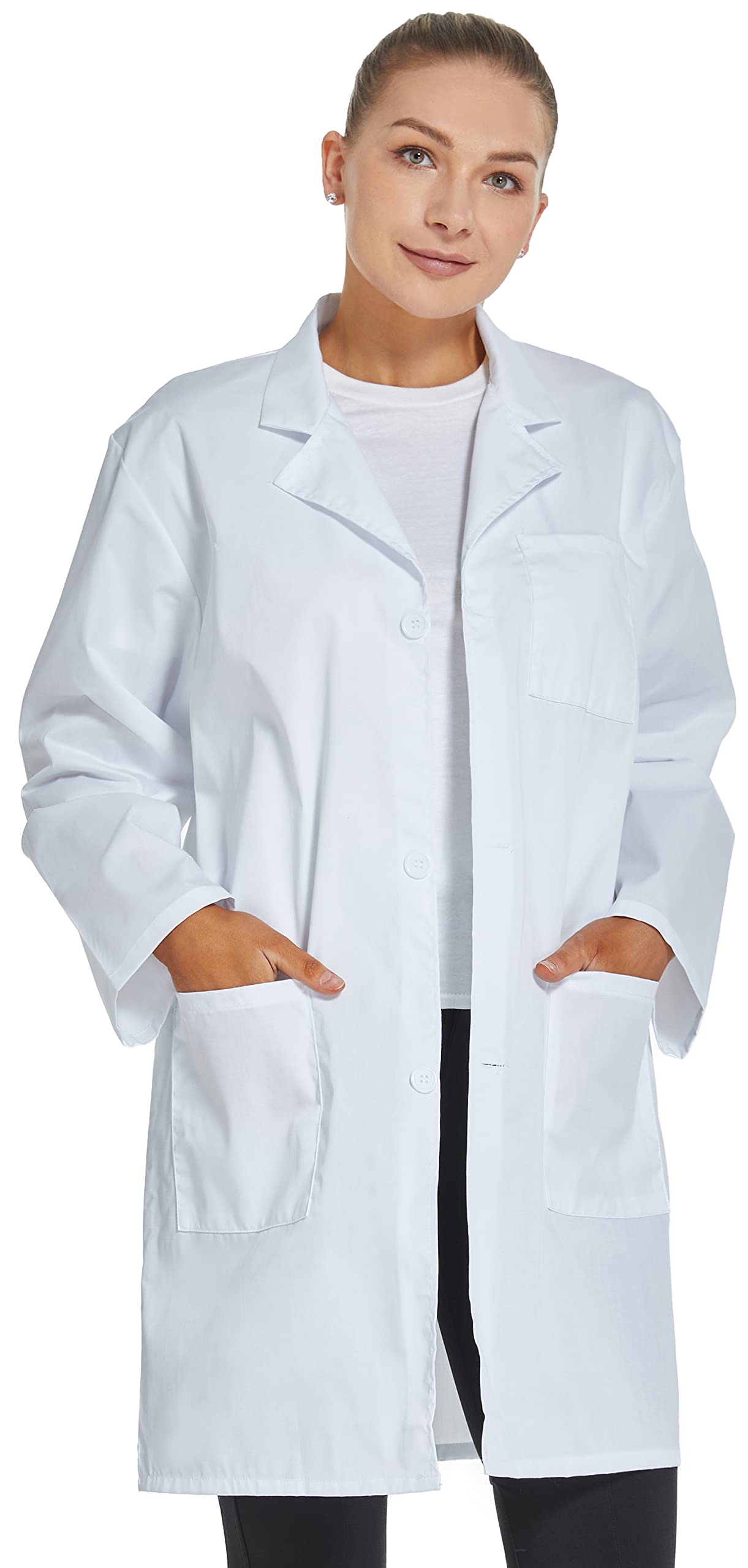 VOGRYE Professional Lab Coat for Women Long Sleeve, White, Unisex L