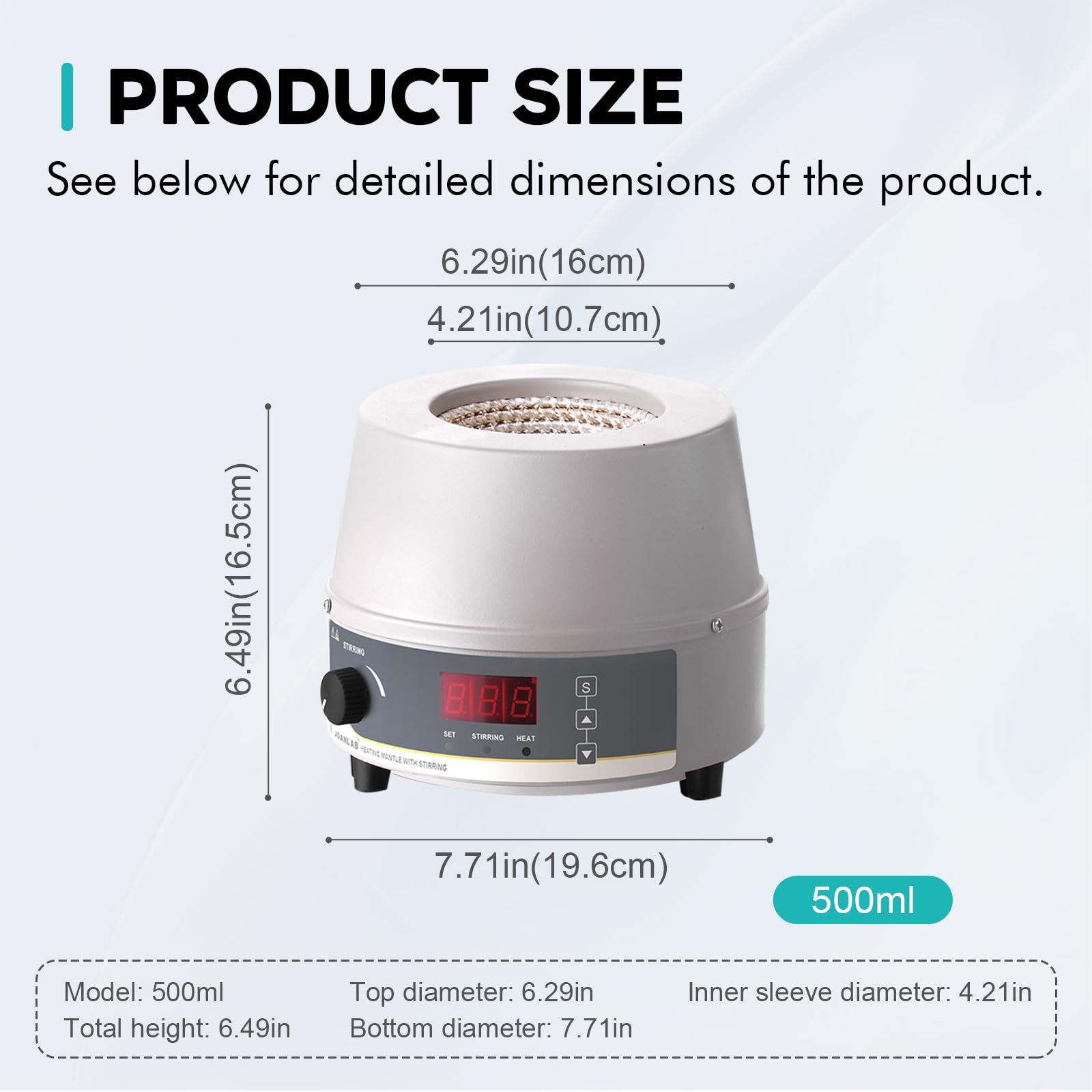 LAB FISH Laboratory Heating Mantle 500ml Thermocouple Magnetic Stirring Mixer,Lab Thermostatic Heater with Temperature Control Probe,Digital Display Timing Function,250W