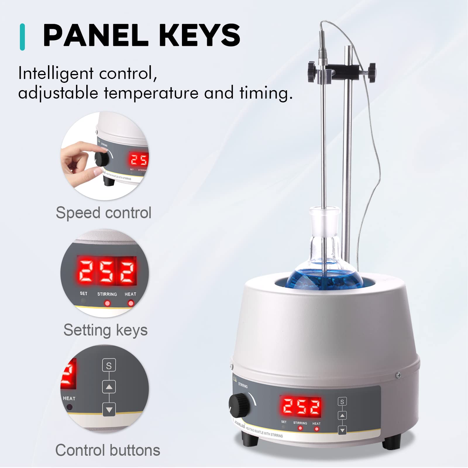 LAB FISH Laboratory Heating Mantle 500ml Thermocouple Magnetic Stirring Mixer,Lab Thermostatic Heater with Temperature Control Probe,Digital Display Timing Function,250W