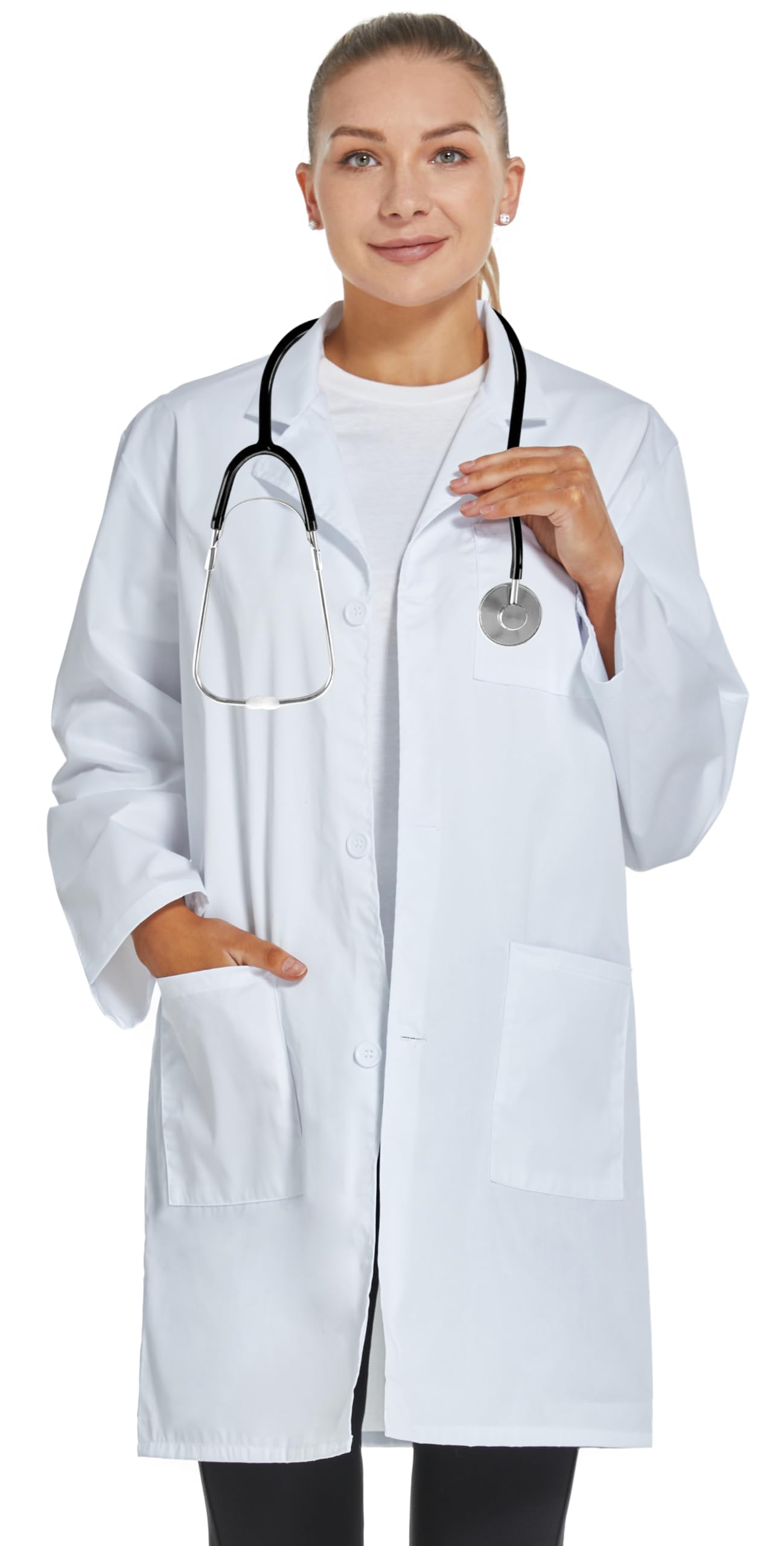 VOGRYE Professional Lab Coat for Women Long Sleeve, White, Unisex L