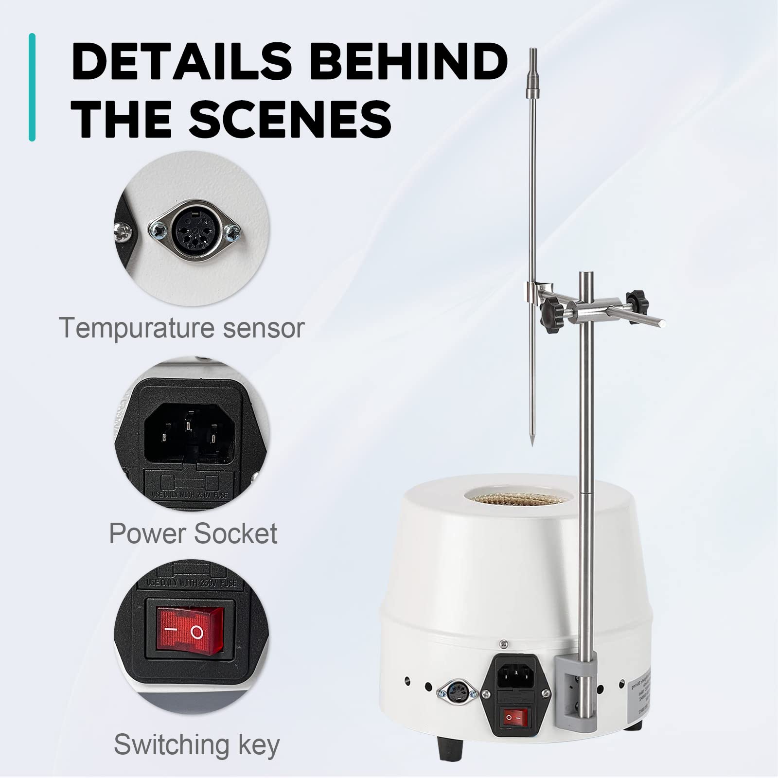 LAB FISH Laboratory Heating Mantle 500ml Thermocouple Magnetic Stirring Mixer,Lab Thermostatic Heater with Temperature Control Probe,Digital Display Timing Function,250W