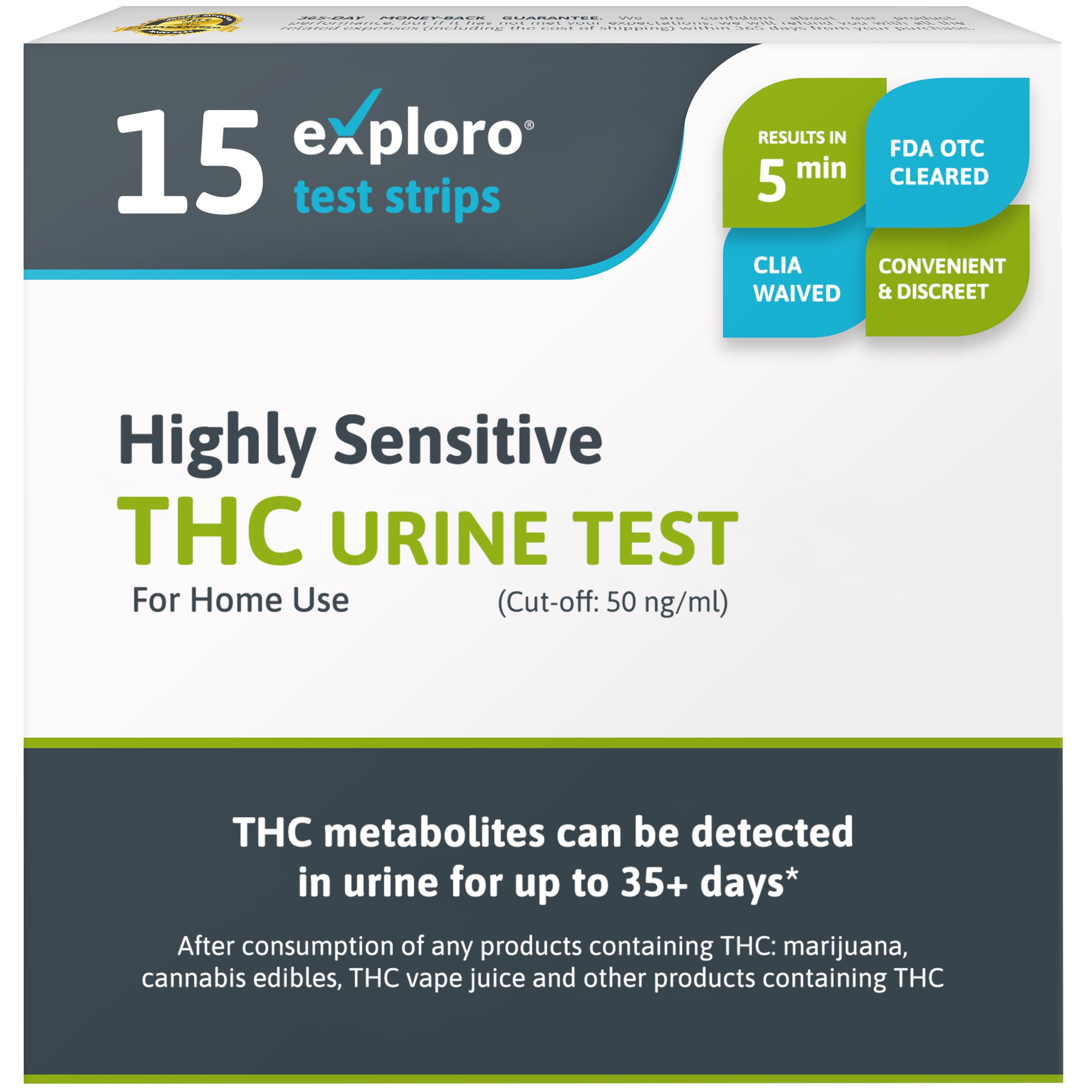 Exploro Highly Sensitive at Home Marijuana Drug Test Kit, THC Drug Test Kit Marijuana/Weed, THC Drug Test Urine, Easy Home Drug Test Marijuana/THC Substance Abuse, 15 THC Test Strips/Sticks, 50 ng/ml