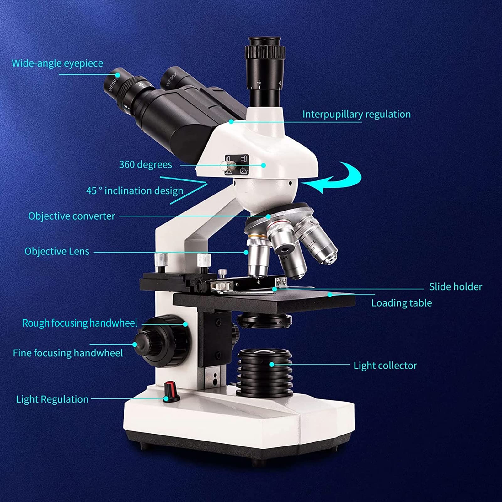 Compound trinocular Microscope, 40X-5000X Magnification